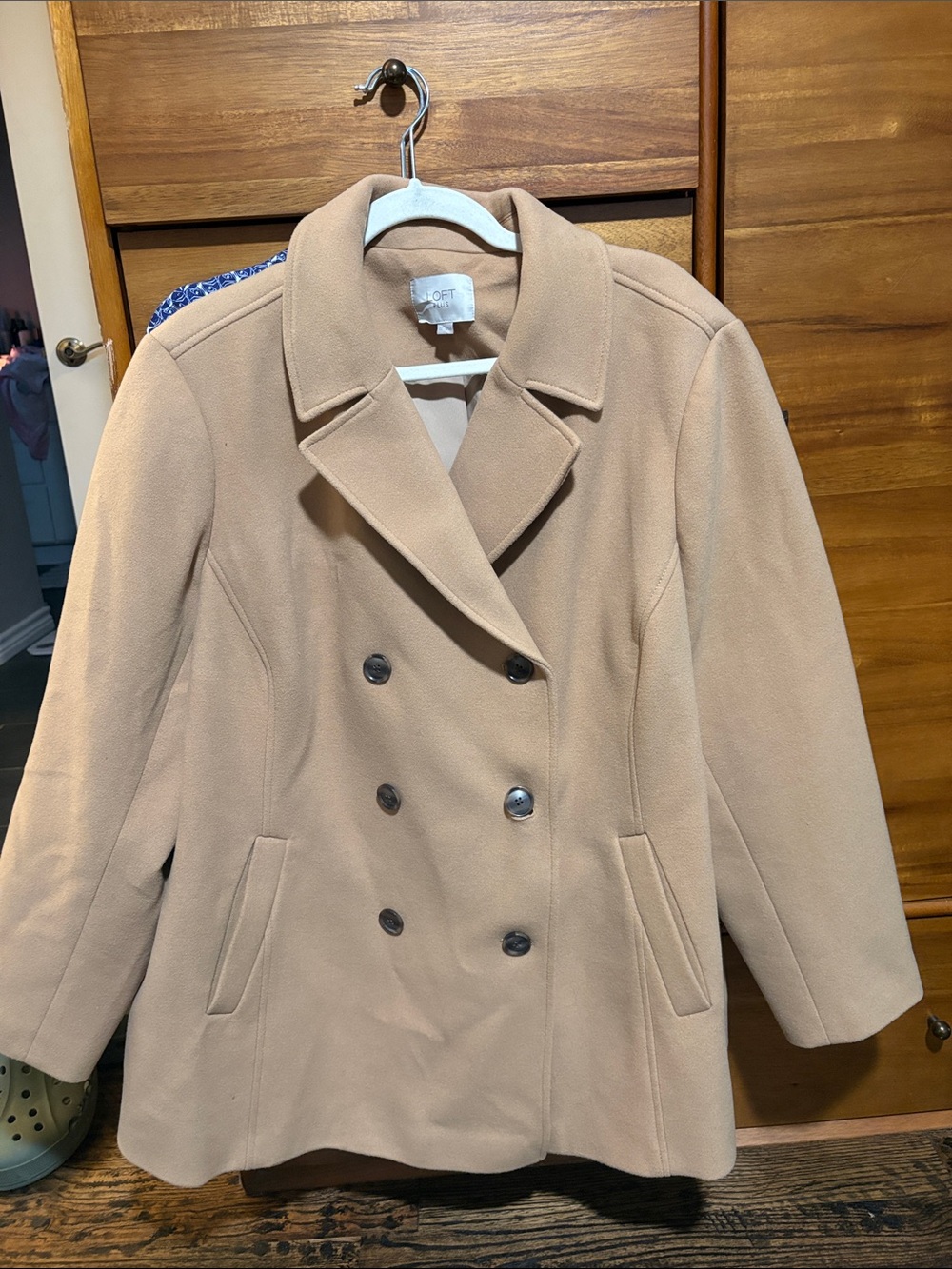 LOFT Camel Double-Breasted Pea Coat